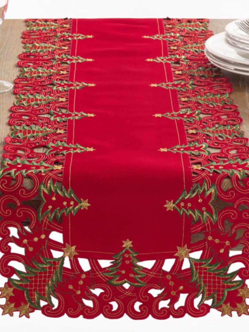 SARO LIFESTYLE Pandoro Collection Holiday Christmas Tree Table Runner, 16" x 68
